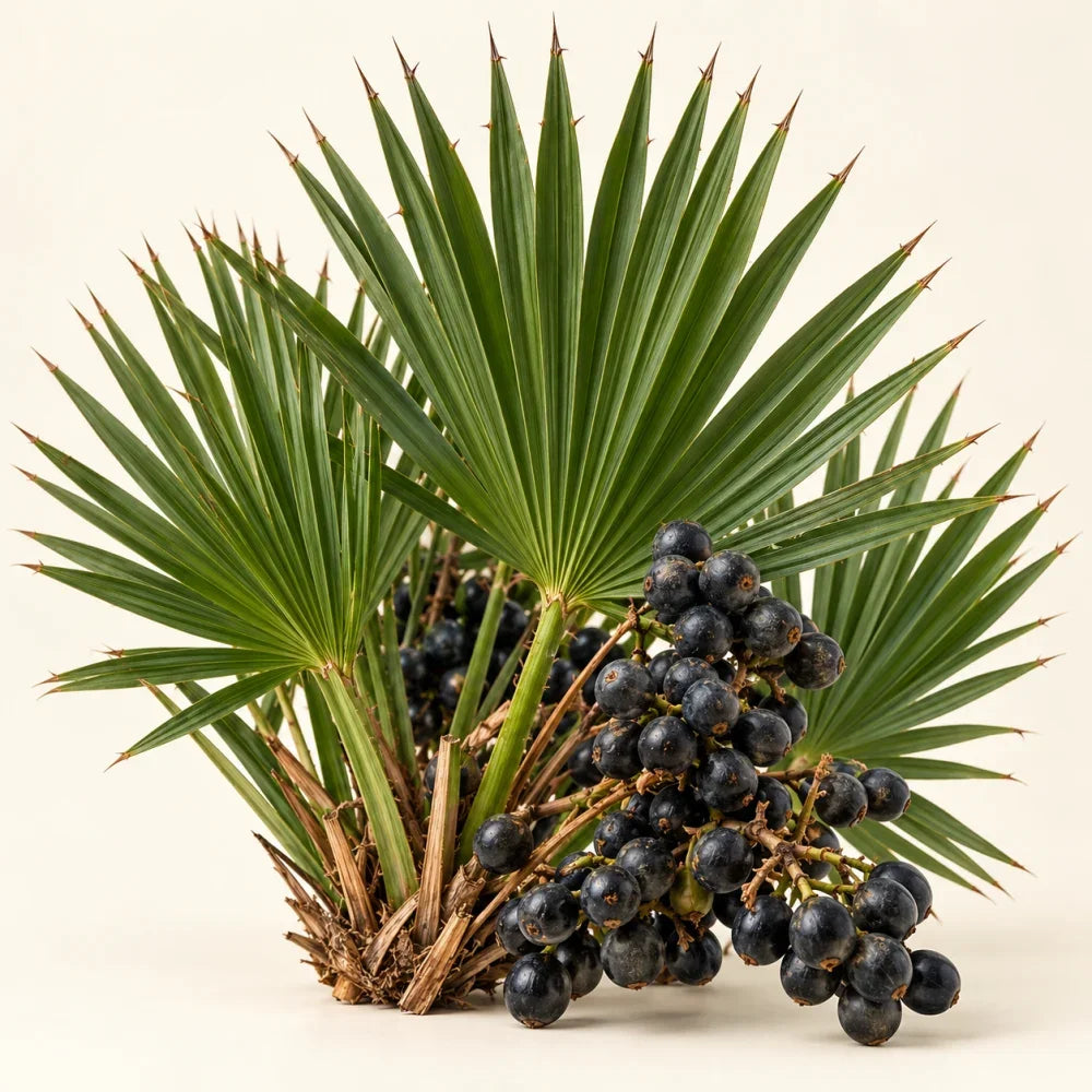 Hojas y frutos de saw palmetto